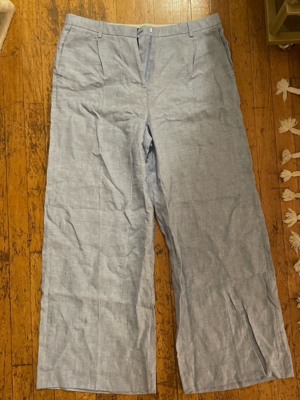Light Blue Women’s Linen Blend Wide-Leg Pants